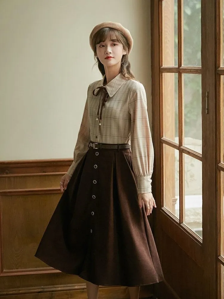 Retro Style A-Line Pleated Skirt With Belt
