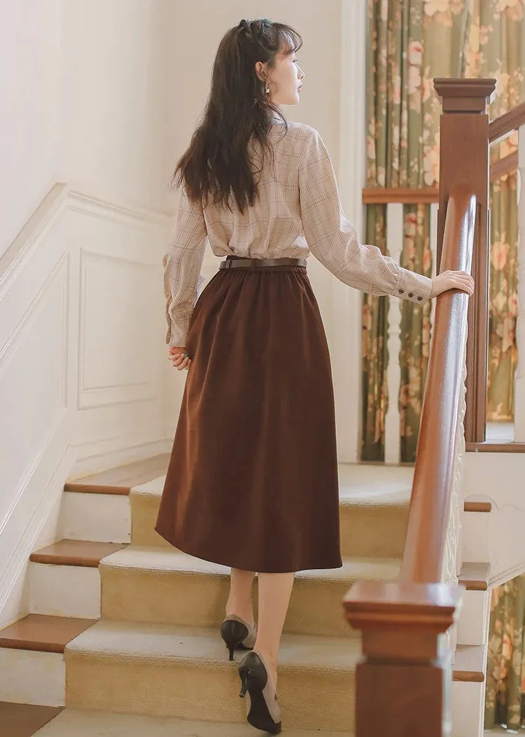 Retro Style A-Line Pleated Skirt With Belt