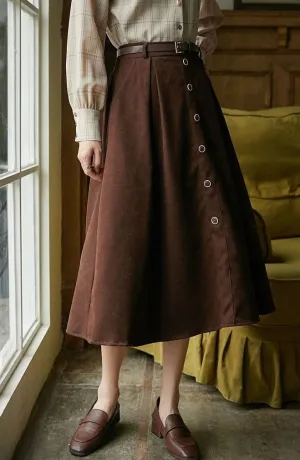 Retro Style A-Line Pleated Skirt With Belt