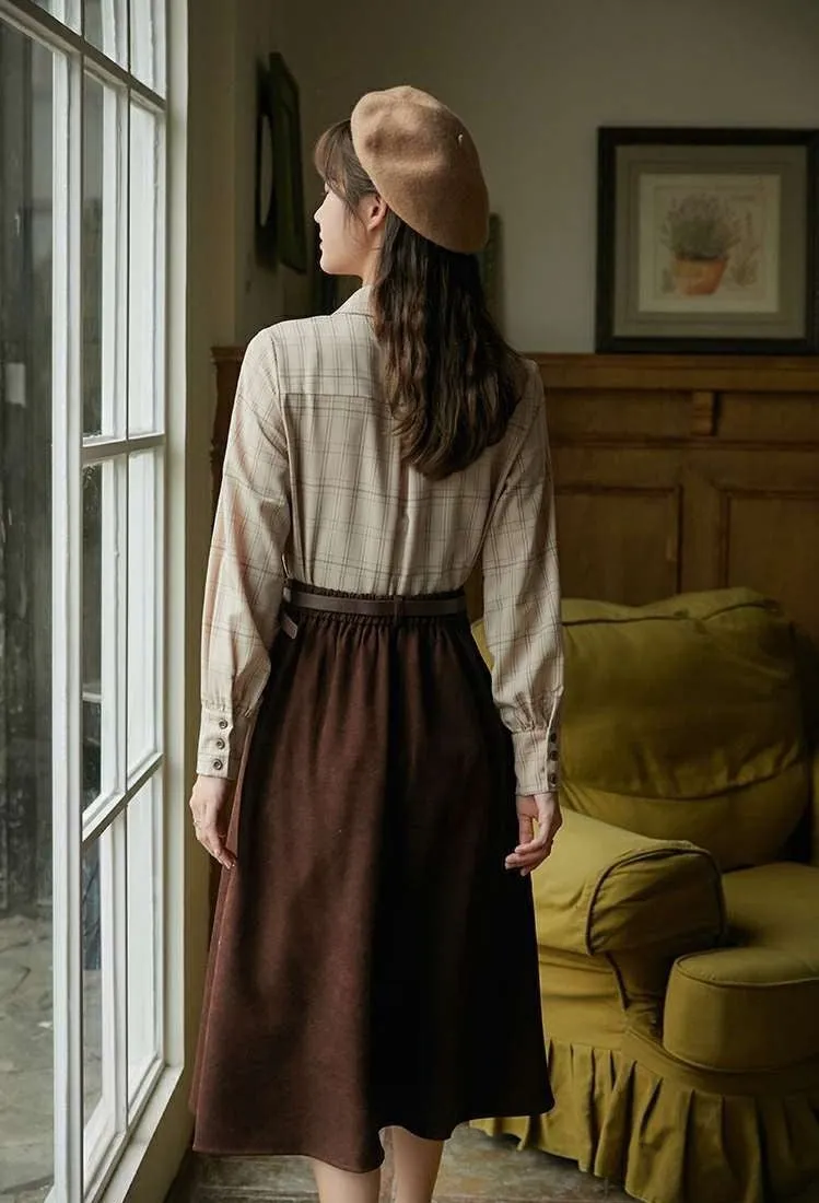 Retro Style A-Line Pleated Skirt With Belt