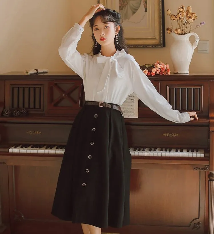 Retro Style A-Line Pleated Skirt With Belt