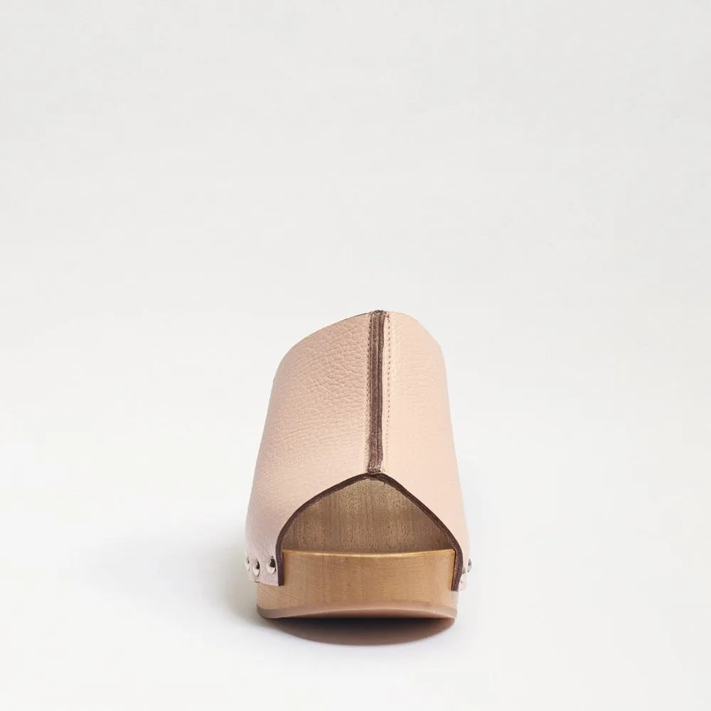 Sam Edelman Bardot Dark Beige Leather Slip On Open Toe Stud Detail Fashion Mules