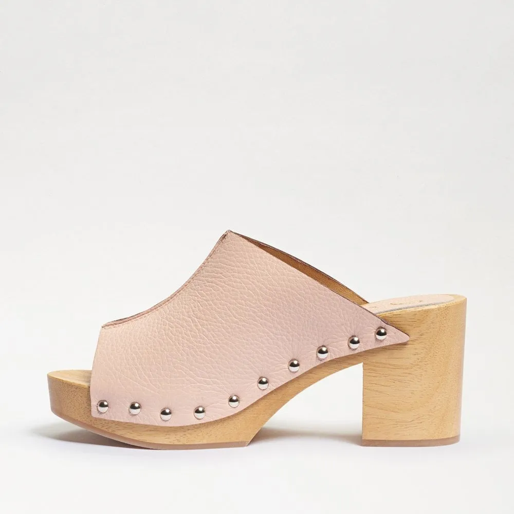 Sam Edelman Bardot Dark Beige Leather Slip On Open Toe Stud Detail Fashion Mules