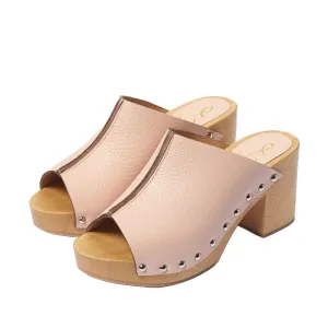 Sam Edelman Bardot Dark Beige Leather Slip On Open Toe Stud Detail Fashion Mules