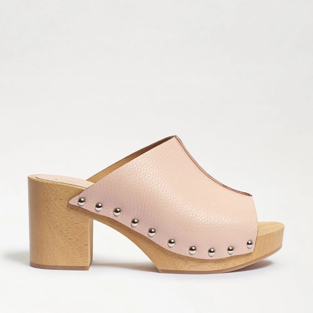 Sam Edelman Bardot Dark Beige Leather Slip On Open Toe Stud Detail Fashion Mules
