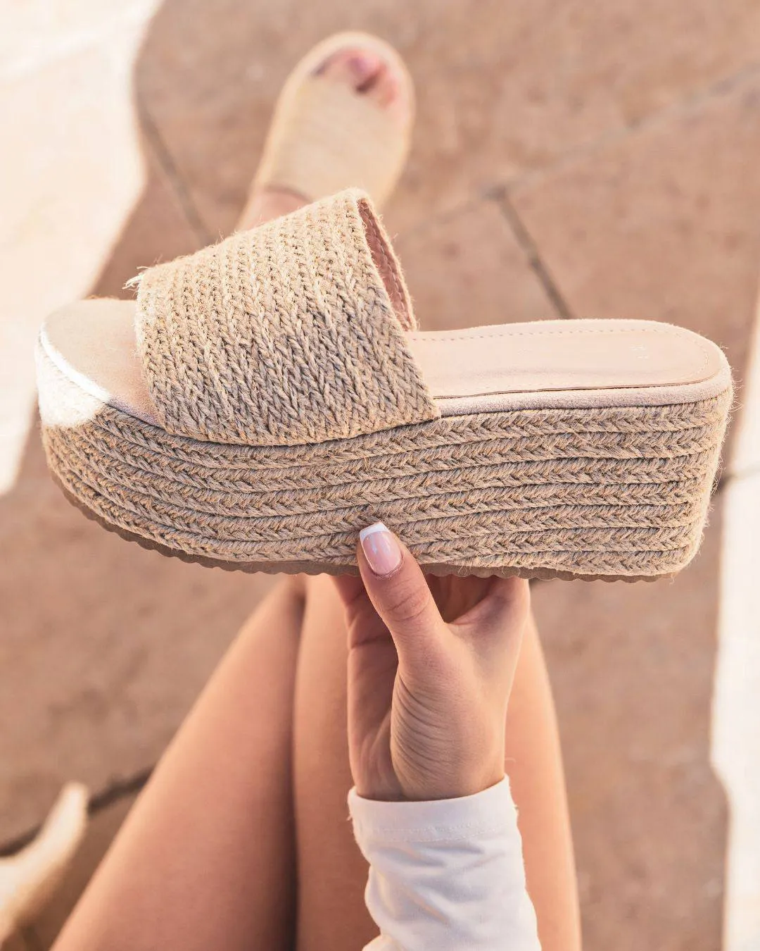 Sandale femme compensée mule beige - Tessa