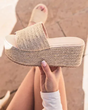 Sandale femme compensée mule beige - Tessa