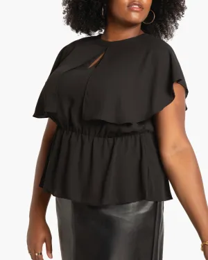 Sara Peplum Cape-Sleeve Blouse | Black