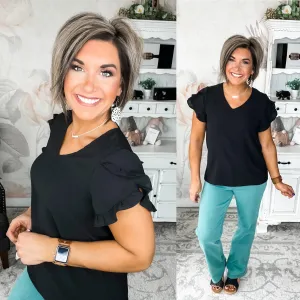 See It Clear Ruffle Slit Sleeve Top - Black