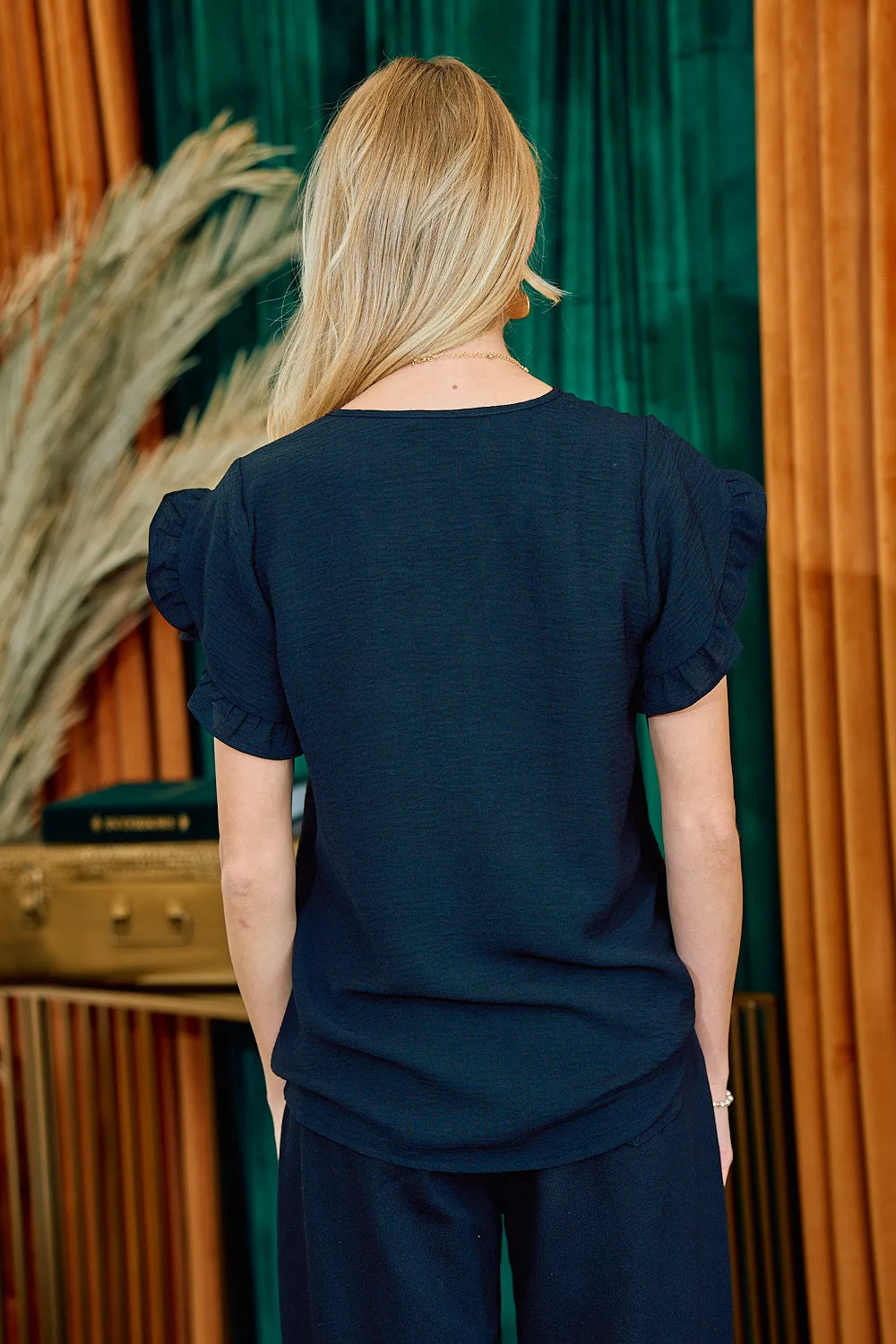 See It Clear Ruffle Slit Sleeve Top - Black