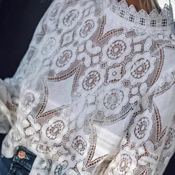 Sexy Lace Solid Color Blouses