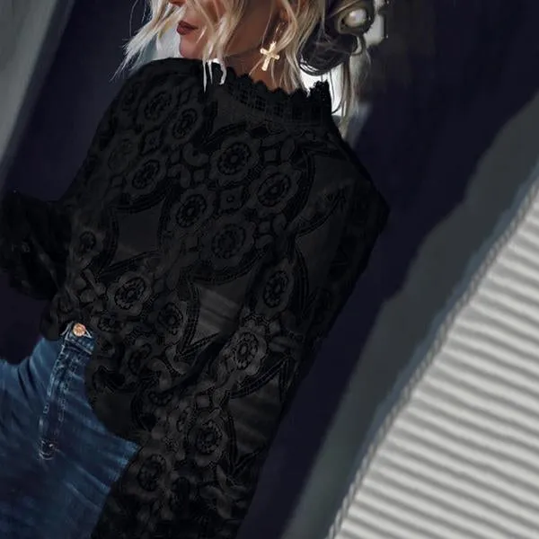 Sexy Lace Solid Color Blouses