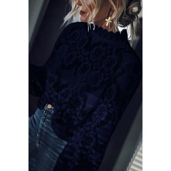 Sexy Lace Solid Color Blouses
