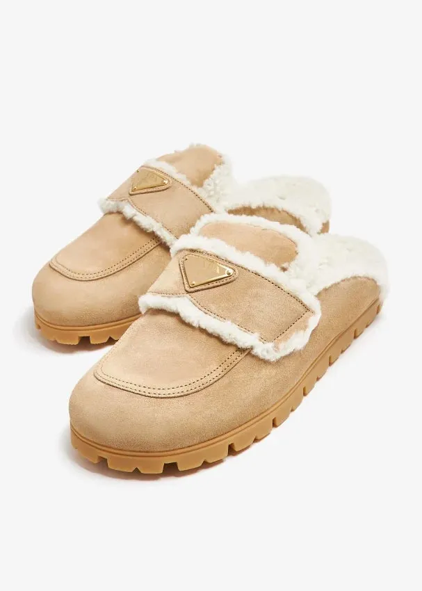 Shearling-lined suede mules