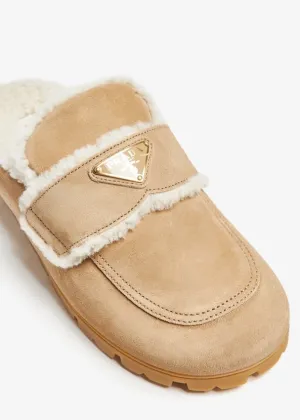 Shearling-lined suede mules