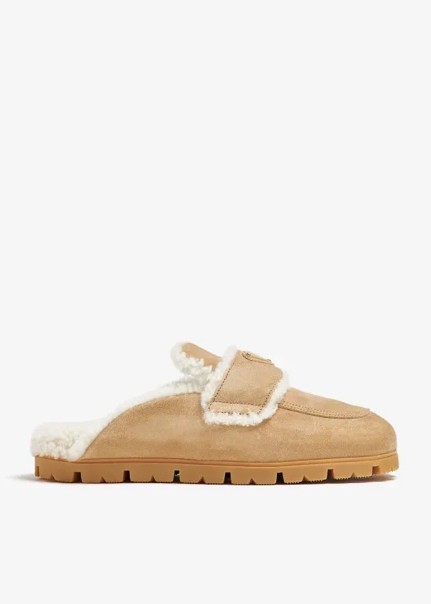 Shearling-lined suede mules