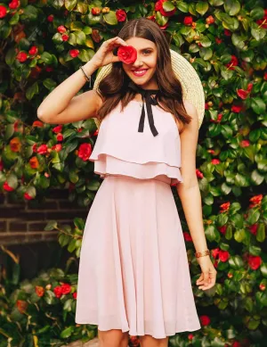 Short Flowy Bridesmaid Dress with Halter Neckline