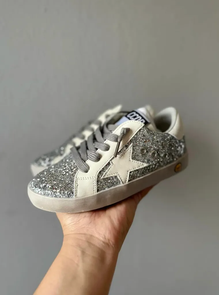 Silver glitter white star sneakers