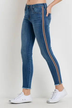 Skinny Stripe Jeans with Frayed Hem