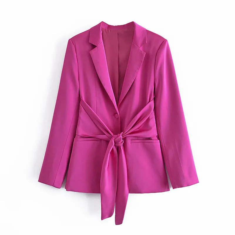 Solid Color Bow Suit Coat Women Office Wear