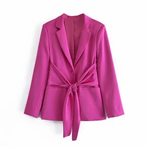 Solid Color Bow Suit Coat Women Office Wear