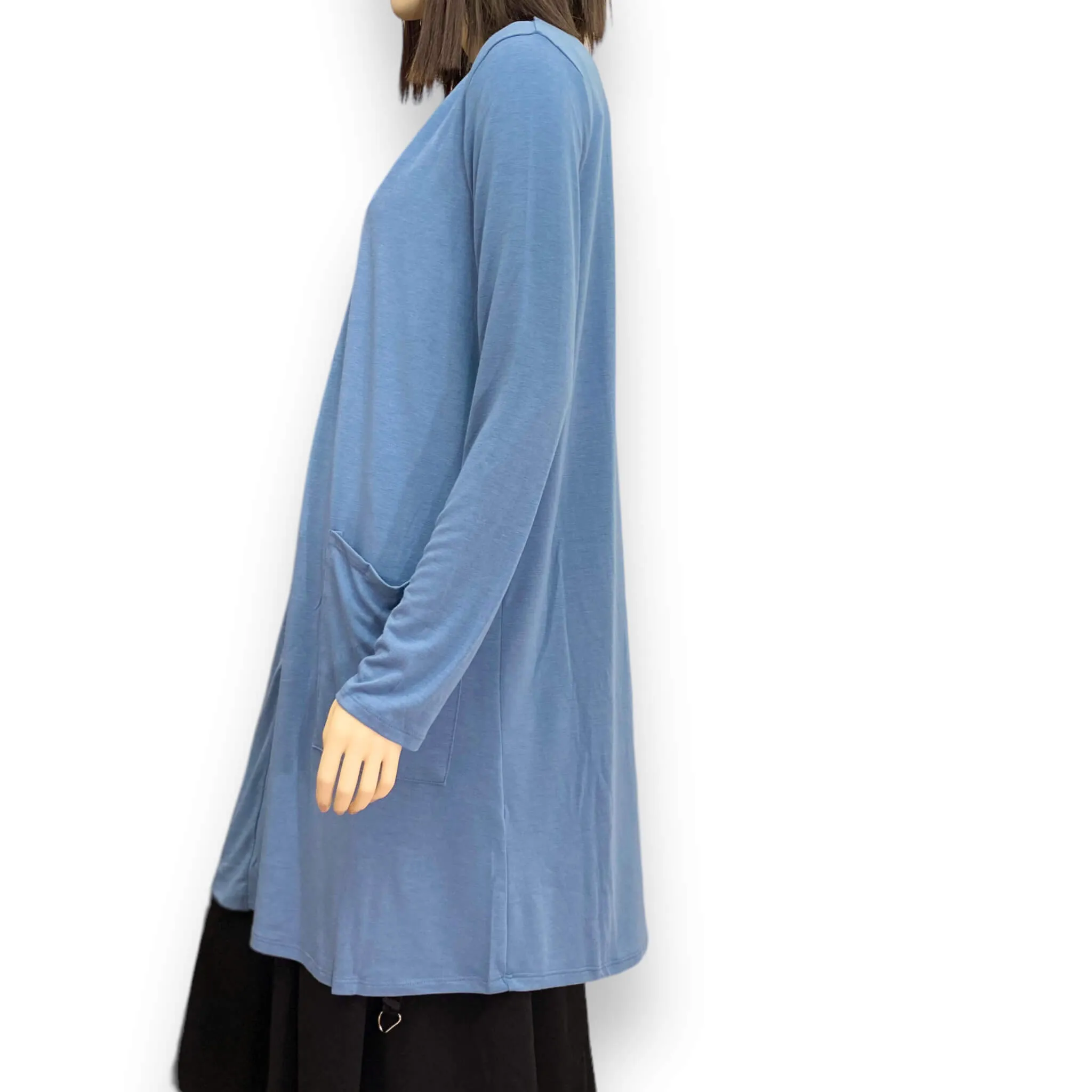 Stylish Blue Draped Cardigan Duster