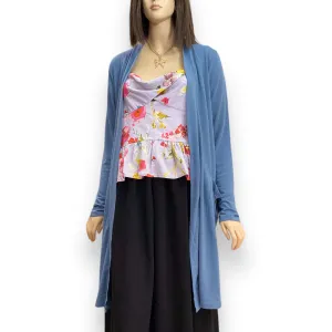 Stylish Blue Draped Cardigan Duster