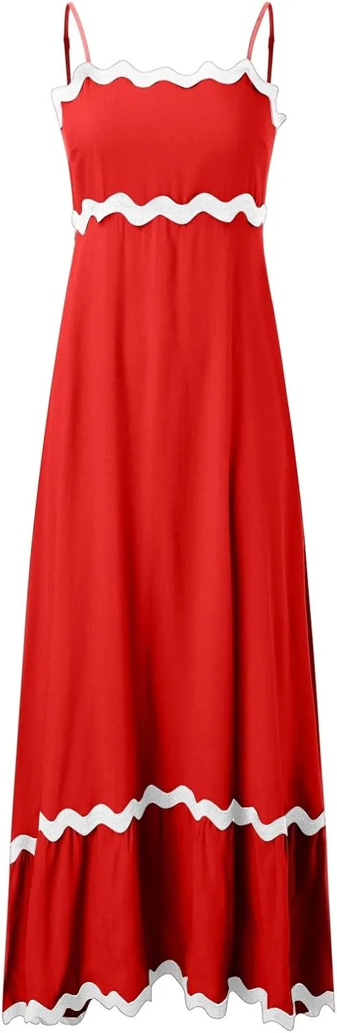Summer Casual Dresses for Women 2024 Trendy Striped Sleeveless Spaghetti Strap A Line Sundress Elegant Flowy Long Maxi Dress
