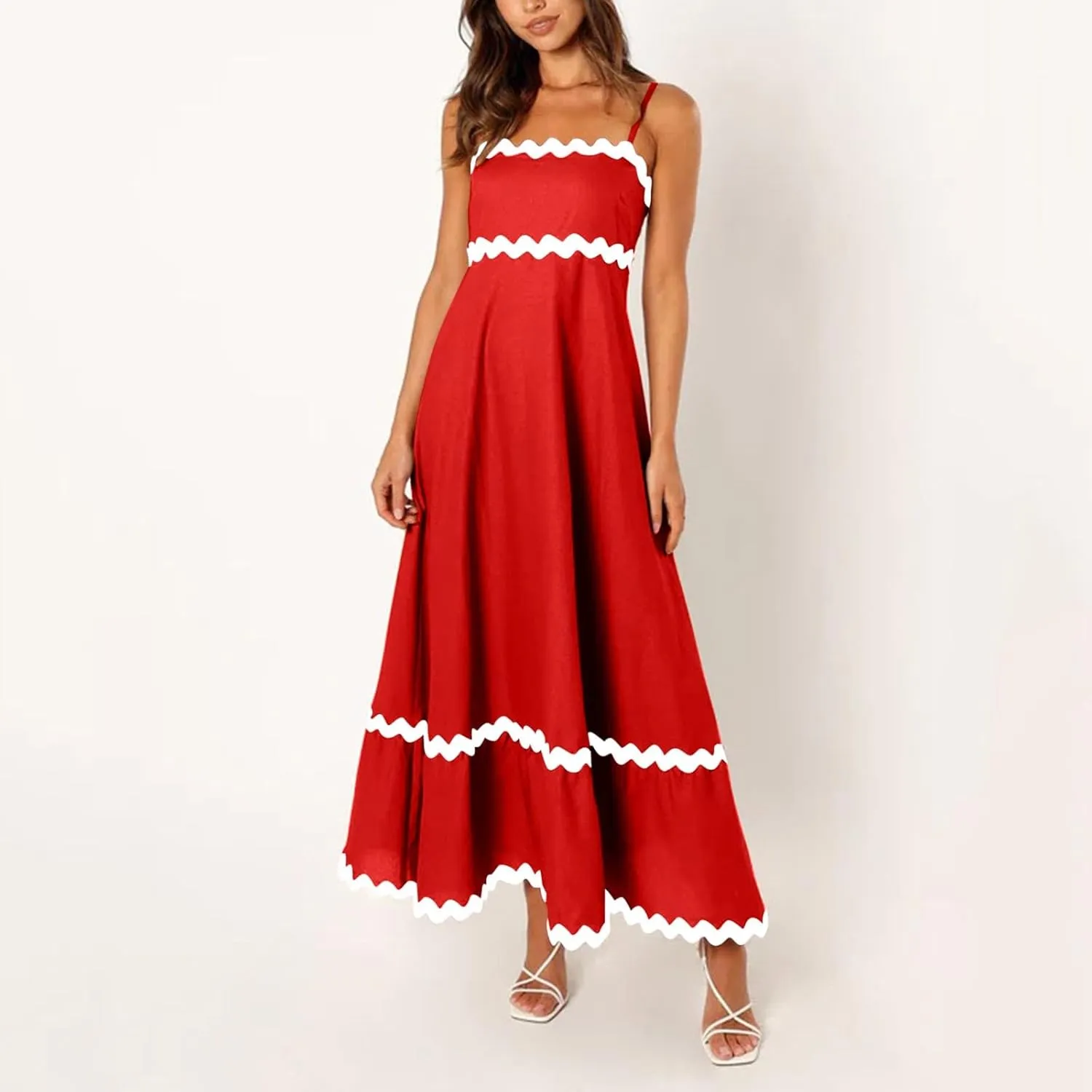 Summer Casual Dresses for Women 2024 Trendy Striped Sleeveless Spaghetti Strap A Line Sundress Elegant Flowy Long Maxi Dress