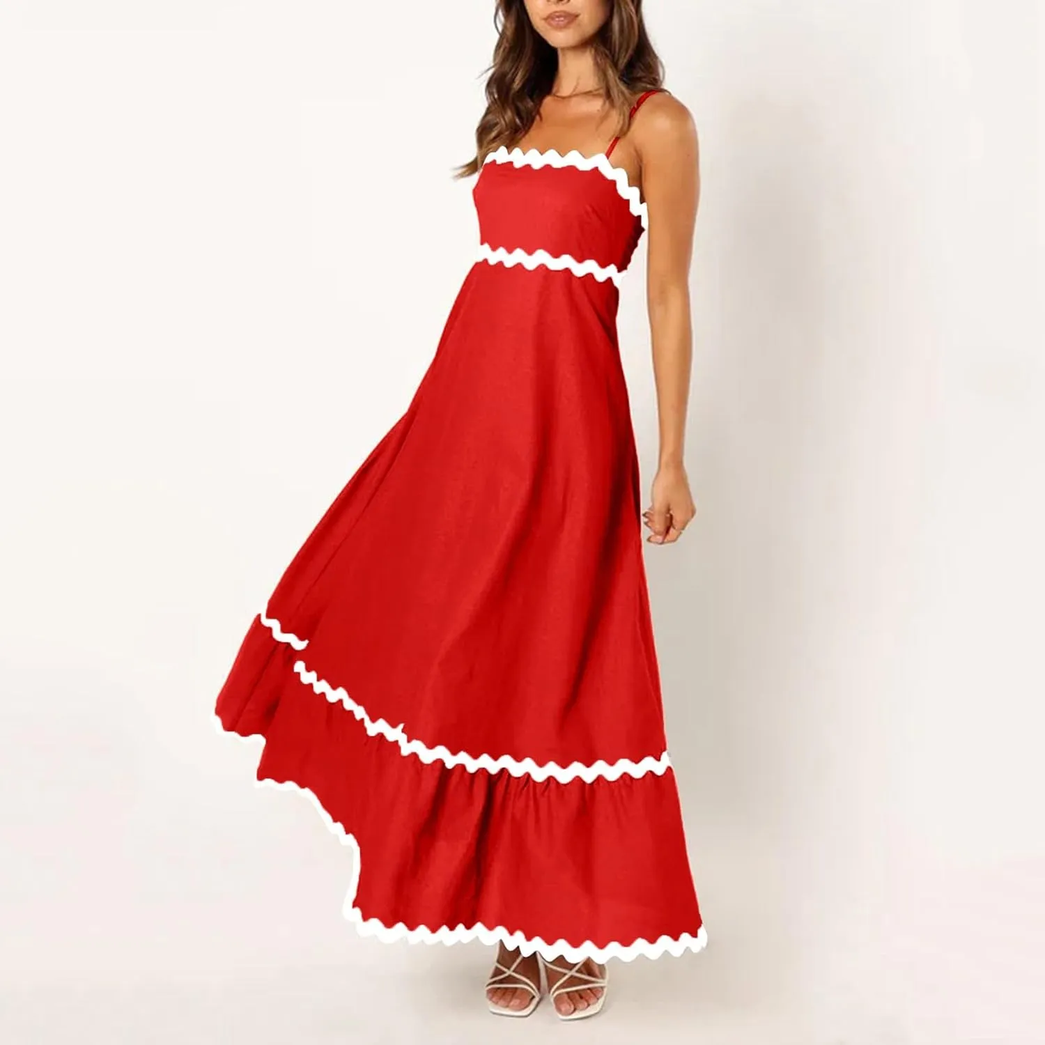 Summer Casual Dresses for Women 2024 Trendy Striped Sleeveless Spaghetti Strap A Line Sundress Elegant Flowy Long Maxi Dress