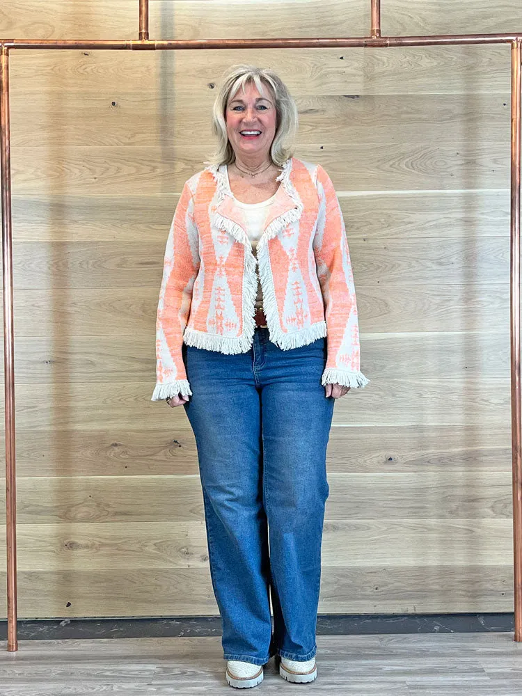 Summum Knitted Ikat Jacquard Jacket Papaya