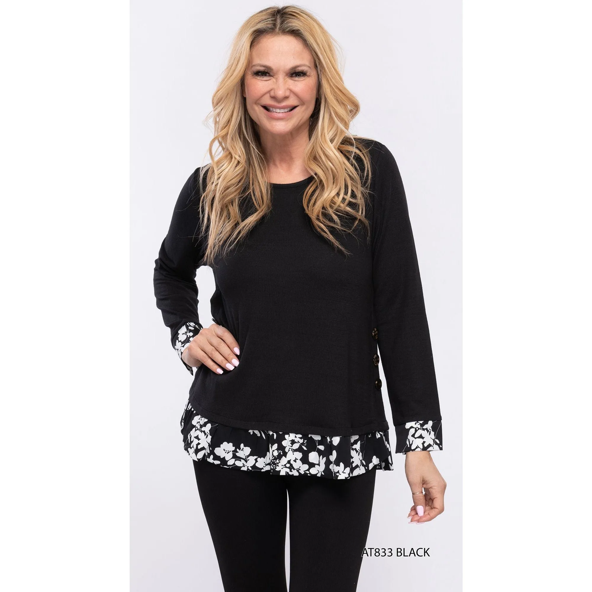 Sweater with  Floral Hem/Cuff