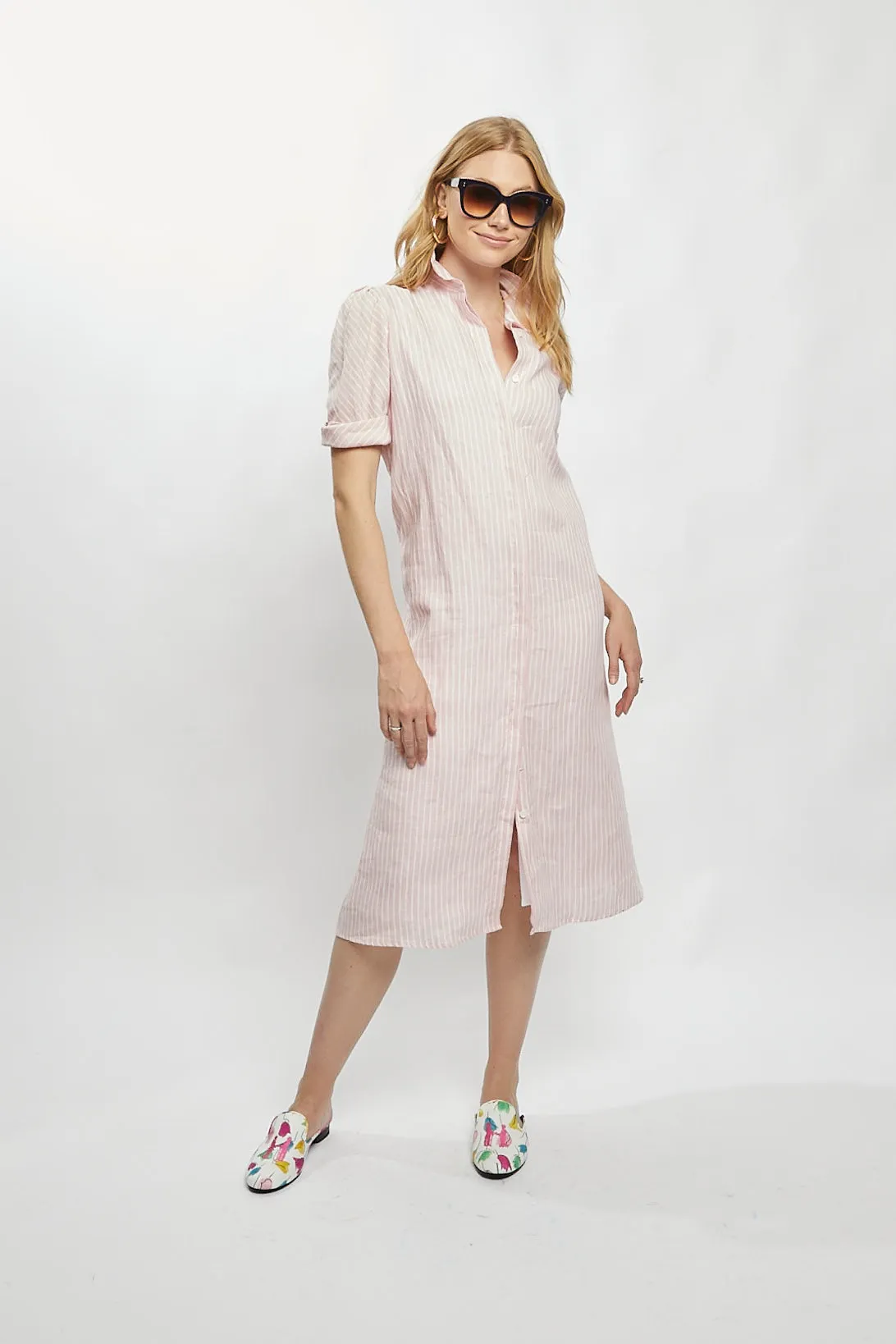 Tracy Dress in Pink Stripe Linen