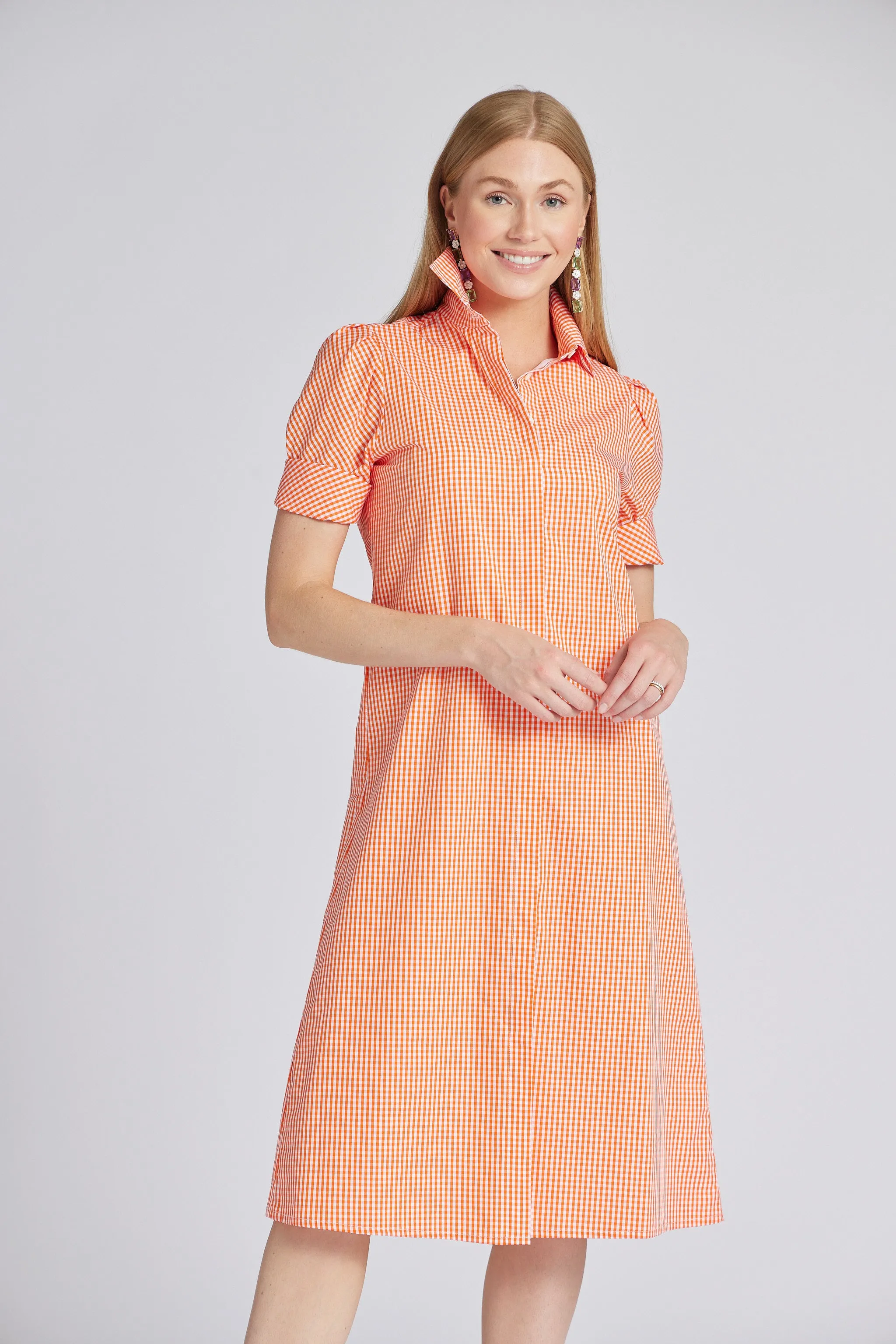 Tracy Dress Long in Orange Gingham
