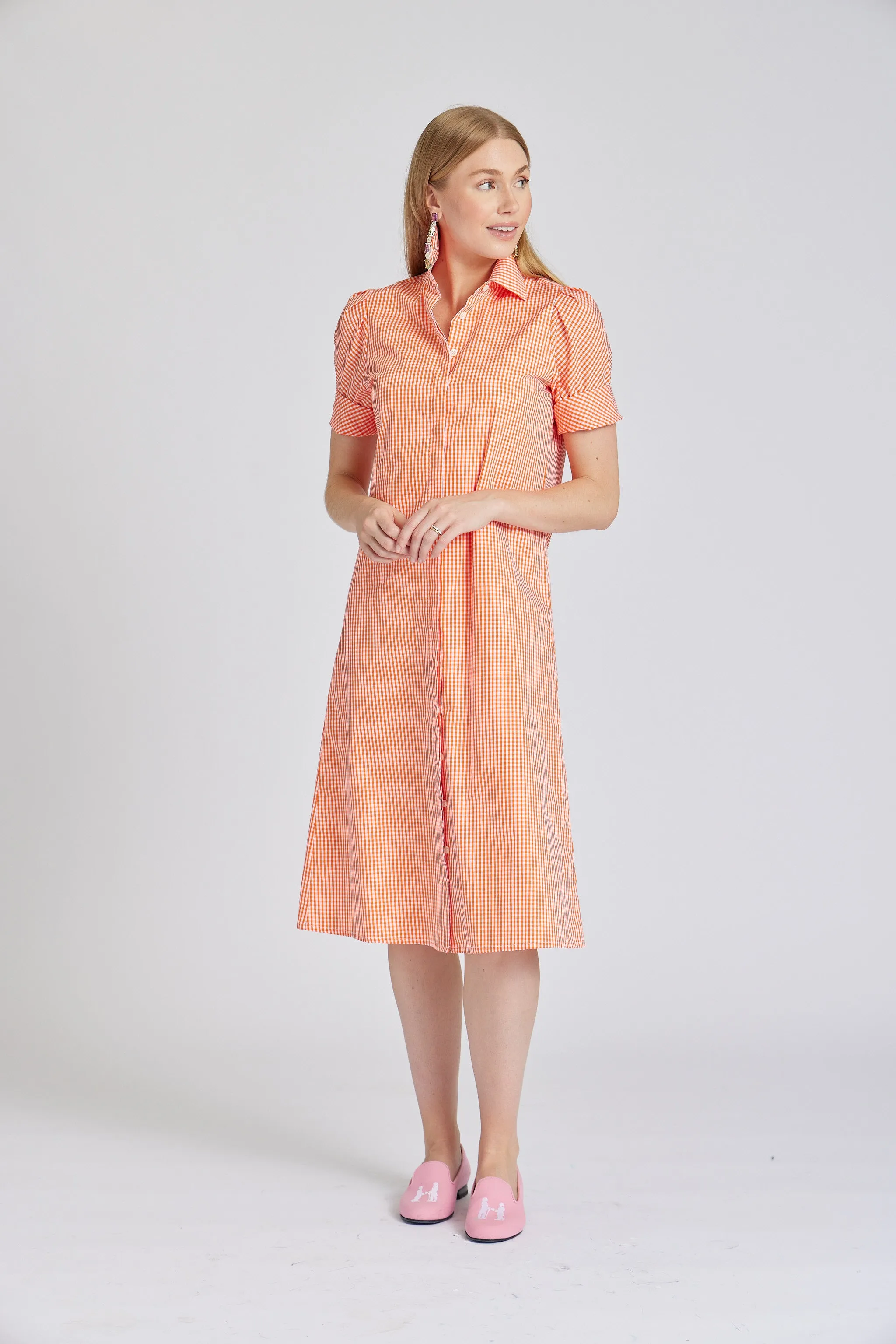 Tracy Dress Long in Orange Gingham