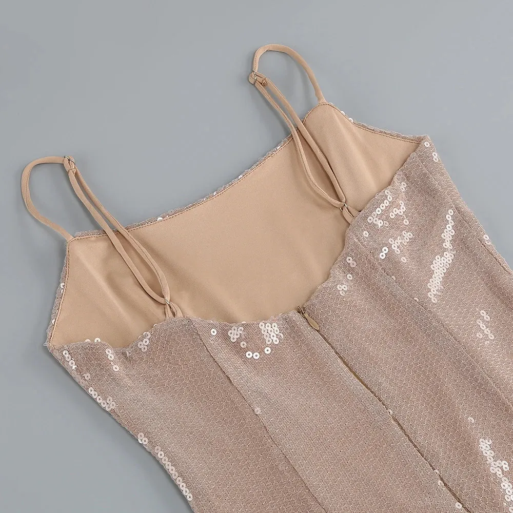 Trend4us Backless Sleek Sequin Midi Slip Dress