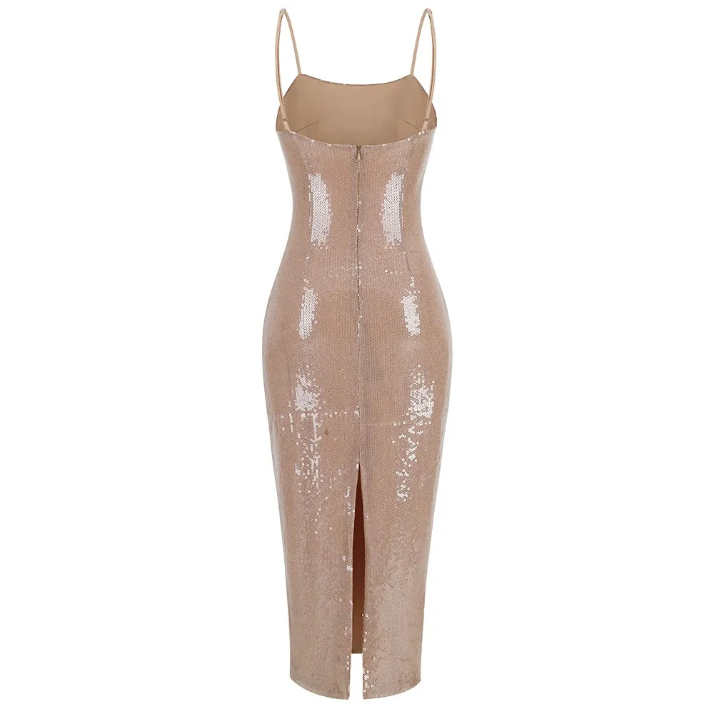 Trend4us Backless Sleek Sequin Midi Slip Dress