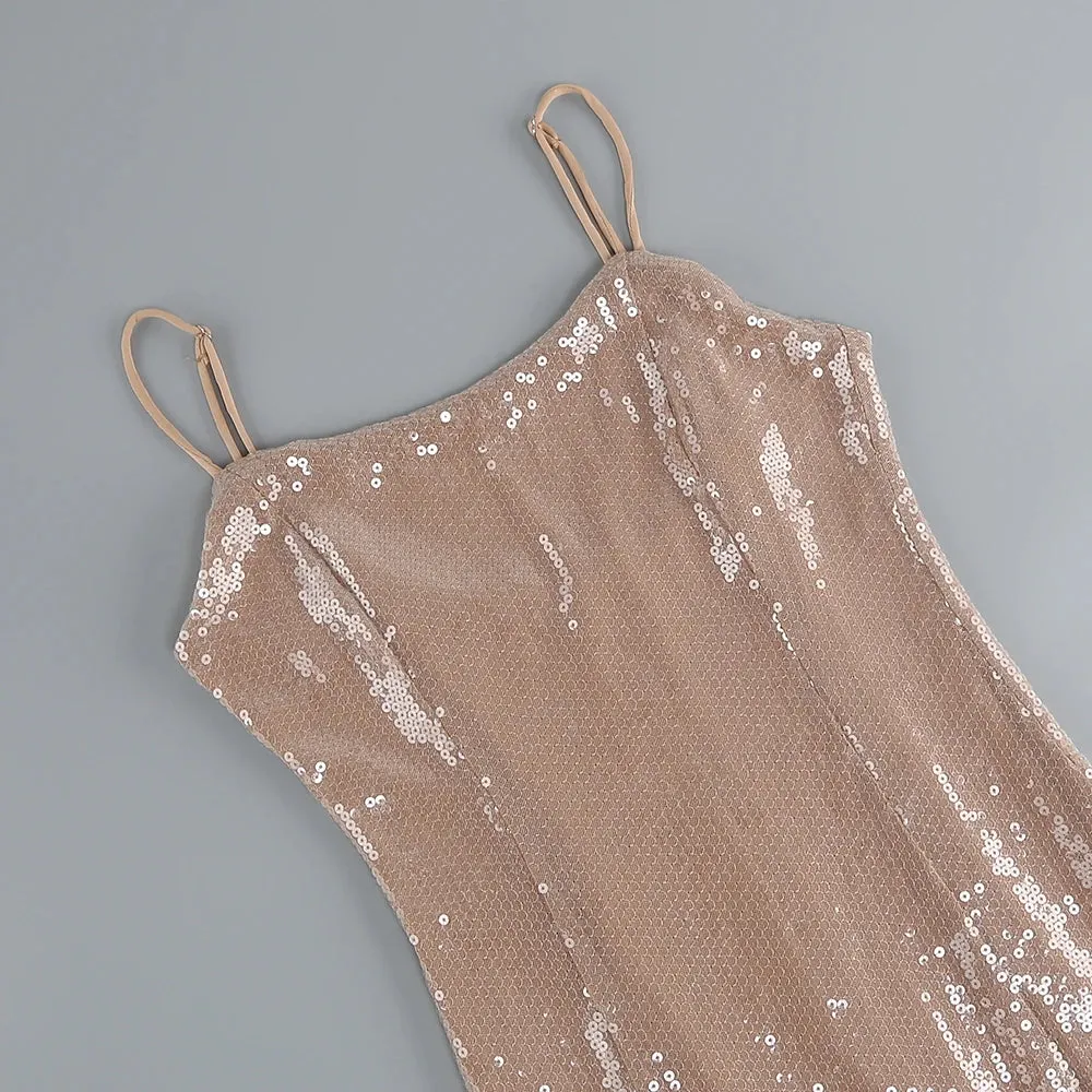 Trend4us Backless Sleek Sequin Midi Slip Dress