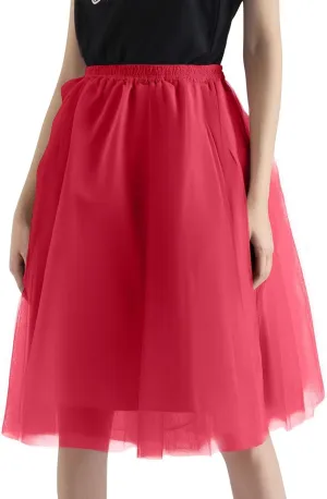 Tulle Skirts for Women Midi Layered A Line Skirt Skorts Elastic High Waisted Tutu Skirt for Prom Party