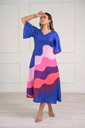 Wavy Printed Midi Dress