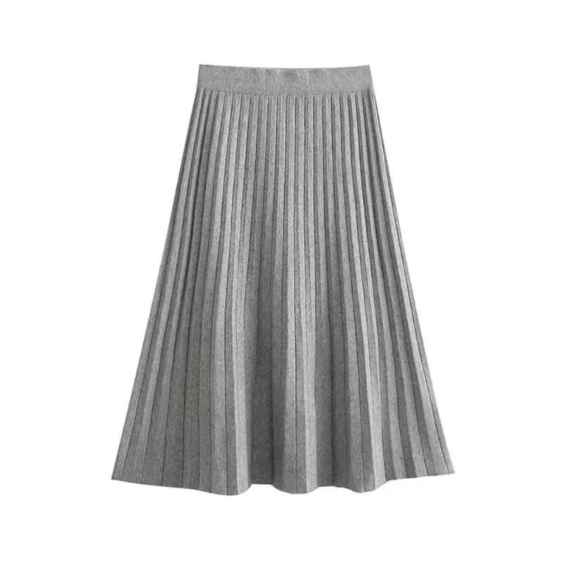 Women's Office Wear Pleated Knit Midi Skirt