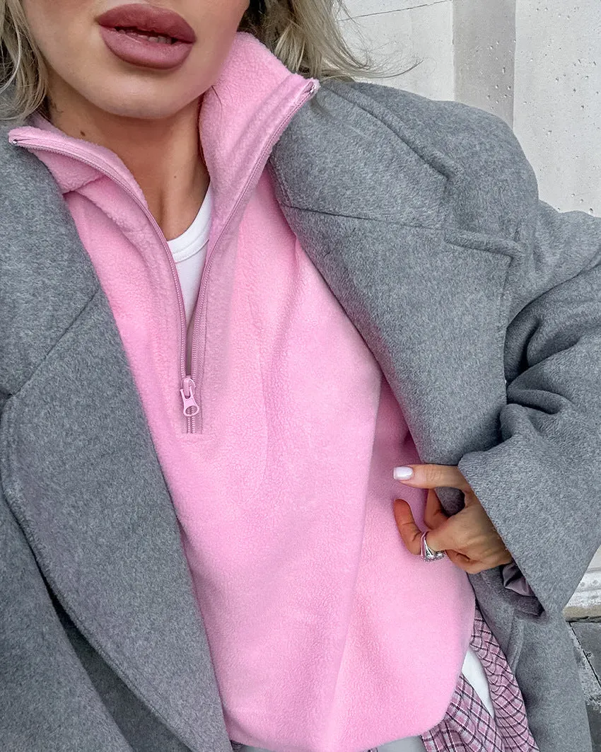 Women's Pink Fleece Loose Pullover Sherpa Sweatshirt