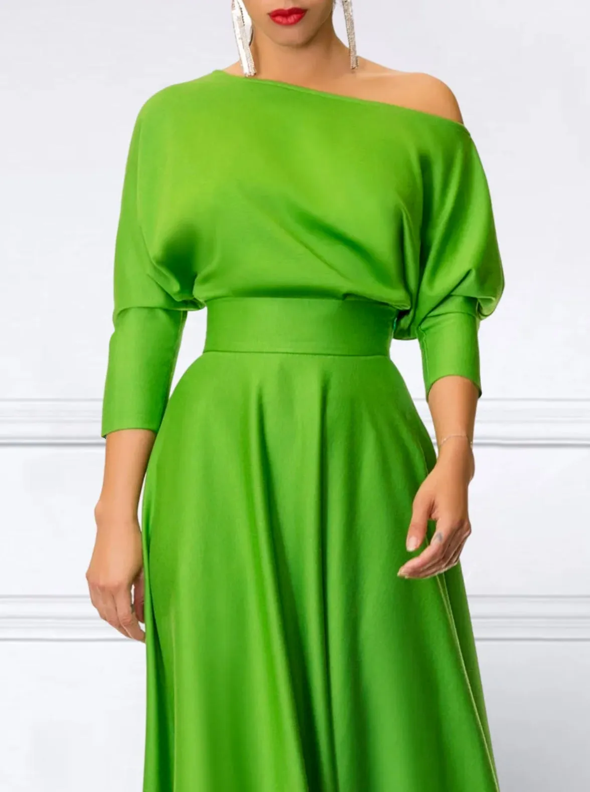 xakxx Loose Three-Quarter Sleeves Solid Color Off-The-Shoulder Maxi Dresses